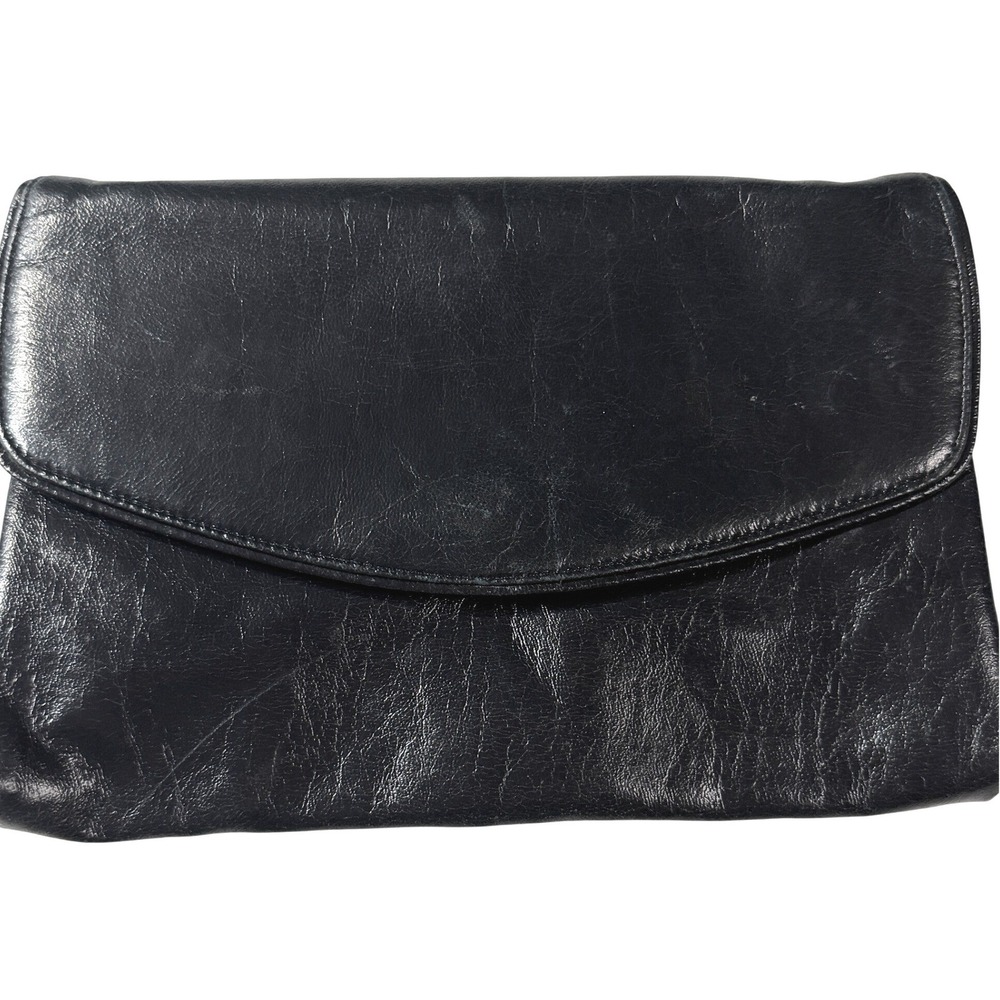 Vintage Navy Leather Envelope Clutch Dark Academia Quiet Luxury
